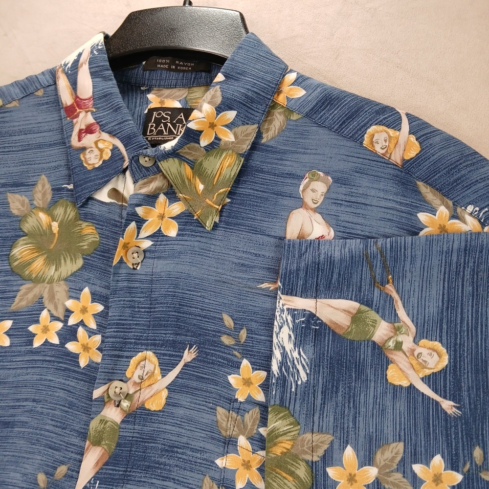 Vintage Jos A Bank Large Mens Shirt Hawaiian Camp Rayon Beach Surf Aloha 23x30